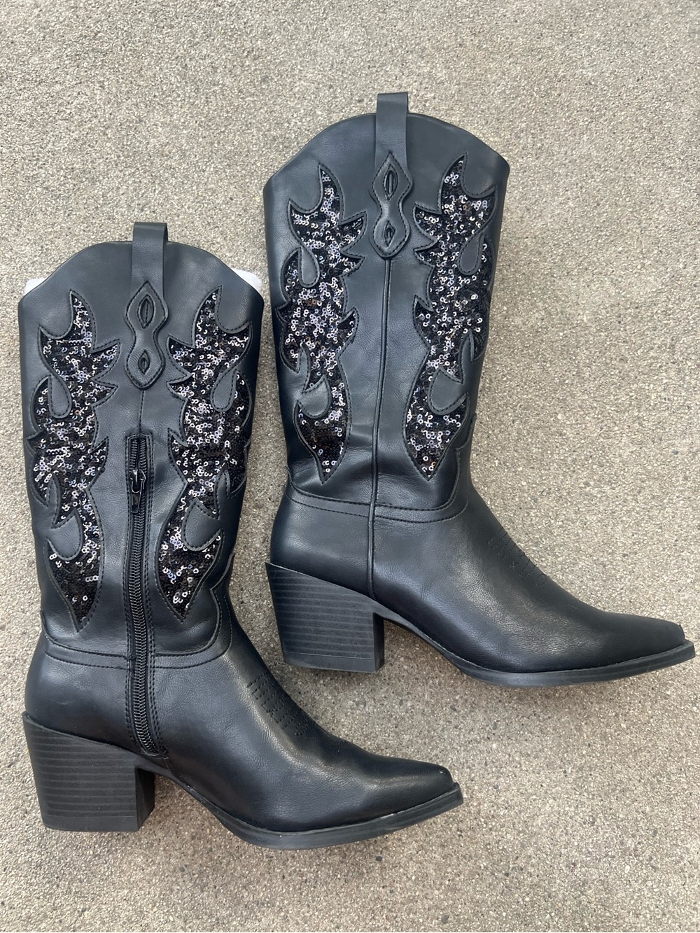 Wild Pair Black Sequin Western Cowboy Boots Women’s 6.5 M